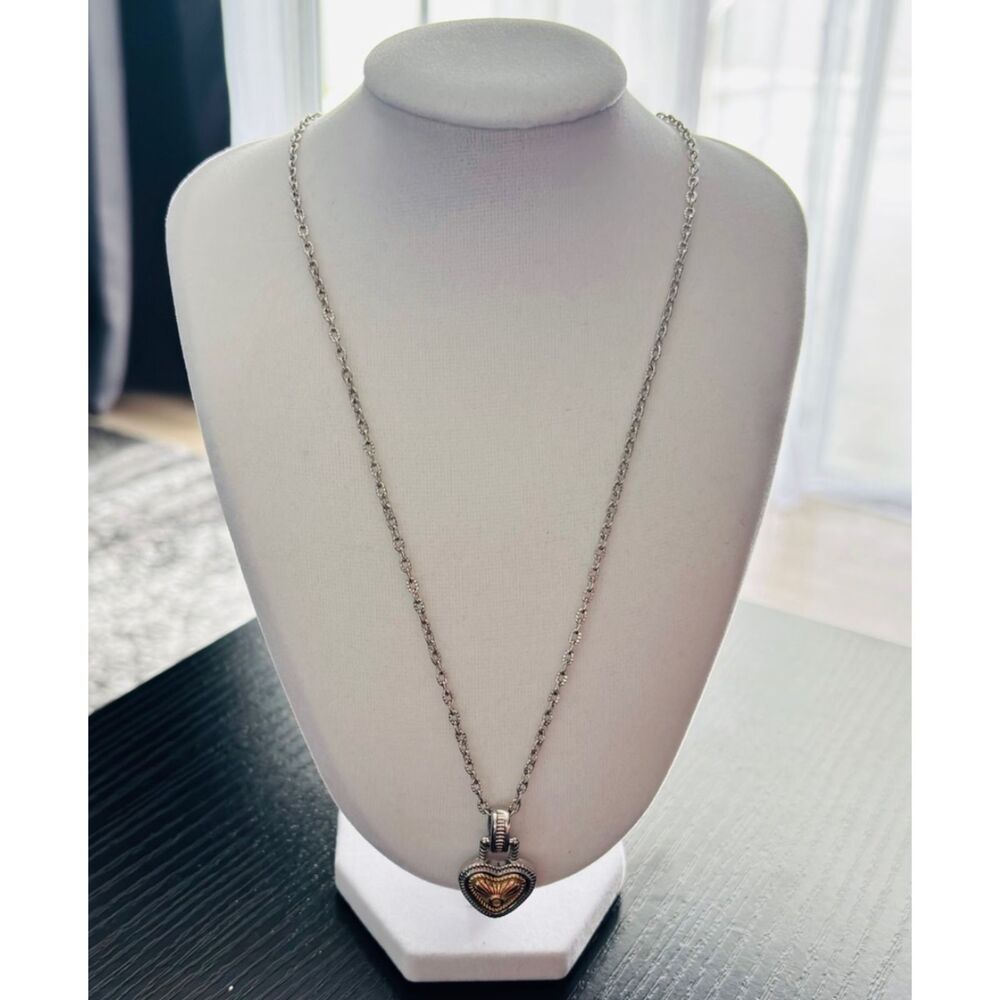Silver Gold Heart Pendant Necklace Two Tone Adjustable Chain Romantic Gift